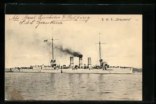 AK Kriegsschiff SMS Graudenz in Fahrt