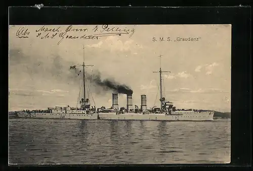 AK Kriegsschiff SMS Graudenz in Fahrt