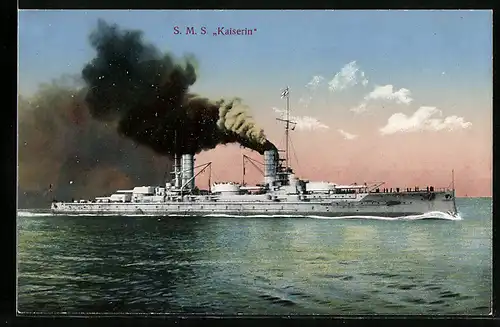 AK Kriegsschiff SMS Kaiserin gibt Volldampf