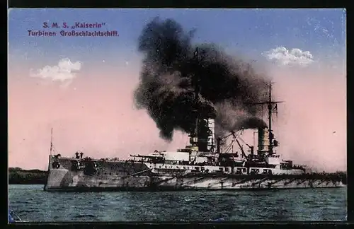 AK Turbinen Grossschlachtschiff S.M.S. Kaiserin unter Volldampf