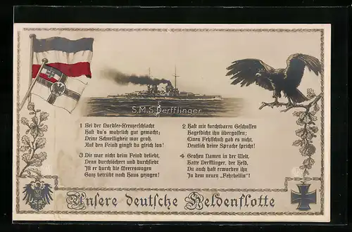 AK Unsere deutsche Heldenflotte, S.M.S. Derfflinger, Reichskriegsflagge