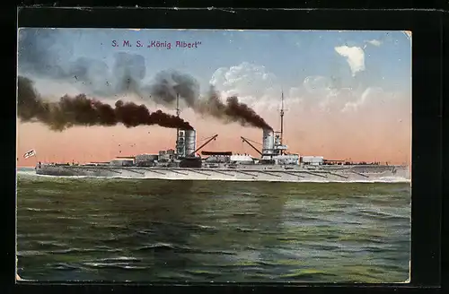 AK Kriegsschiff SMS König Albert auf See