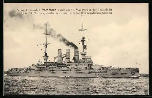 AK S. M. Linienschiff Pommern, versenkt in der Seeschlacht bei Horns Riff am 31. Mai 1916