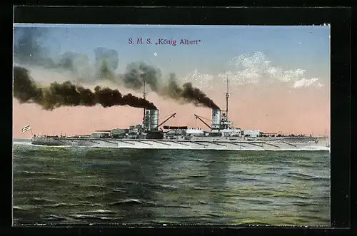 AK Kriegsschiff SMS König Albert unter Volldampf