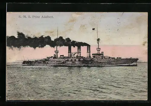 AK S. M. S. Prinz Adalbert in voller Fahrt