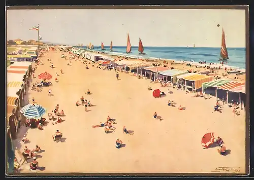 Künstler-AK Riccione, Strand aus der Vogelschau