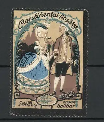 Reklamemarke Continental-Absätze, Serie Die vier Lebensalter, barock gekleidetes Paar beim Spaziergang