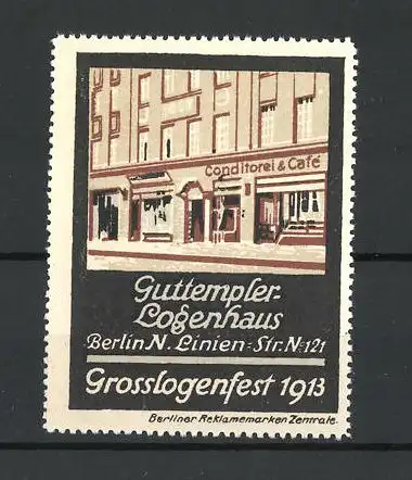Reklamemarke Berlin, Grosslogenfest 1913, Aussenansicht des Guttempler-Logenhauses
