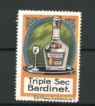 Reklamemarke Triple Sec Bardinet, Likörflasche und Glas auf einem Tablett