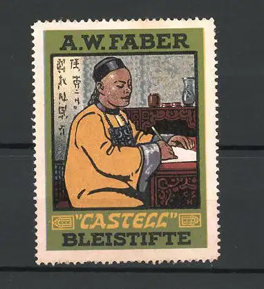 Künstler-Reklamemarke Castell Bleistifte, A. W. Faber, Chinese schreibt einen Brief