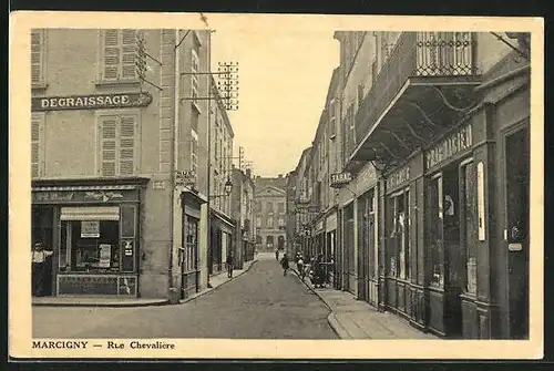 AK Marcigny, Rue Chevalière, Strassenpartie mit Geschäften