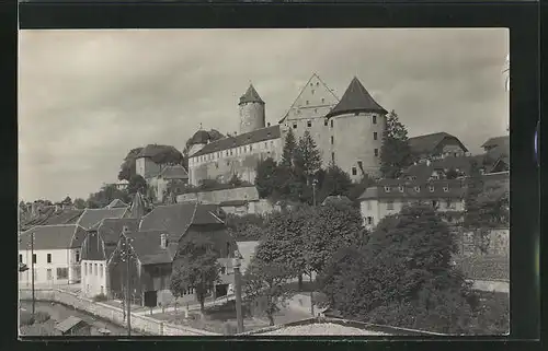 AK Porrentruy, Ortsansicht mit blick auf die Burg