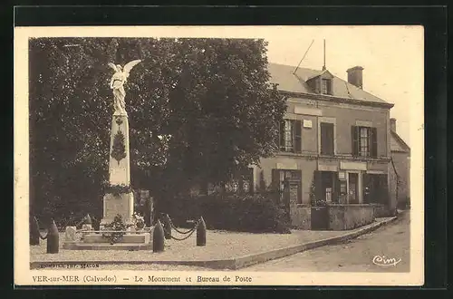 AK Ver-sur-Mer, Le Monument et Bureau de Poste