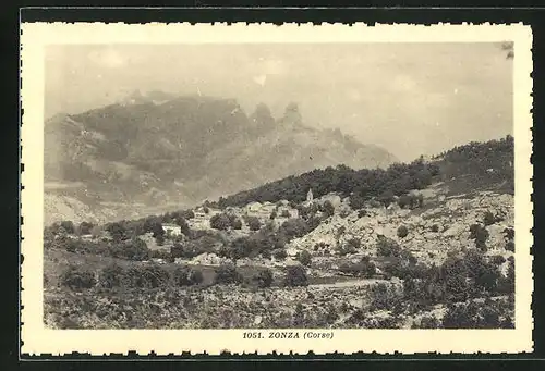 AK Zonza, Ortsansicht mit Blick auf Gebirgszug