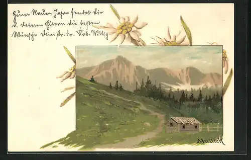 Künstler-AK Alfred Mailick: Landschaftsidyll mit Berghütte