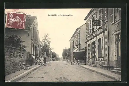 AK Pourrain, La Grande-Rue, Strassenpartie