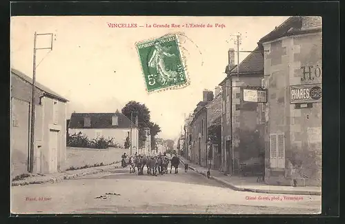 AK Vincelles, La Grande Rue, L`Entrée du Pays