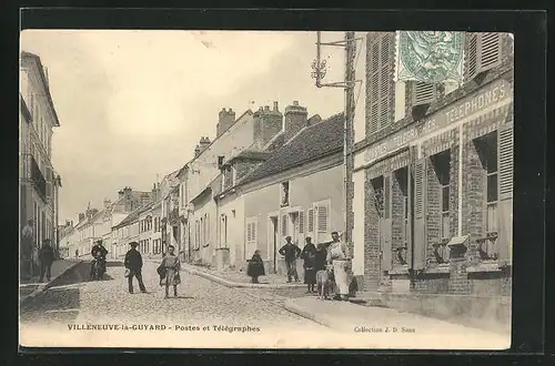AK Villeneuve-la-Guyard, Postes et Télégraphes, Strassenpartie beim Postamt