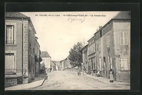 AK St-Père-sous-Vézelay, Vallée de la Cure, La Grande-Rue, Strassenpartie
