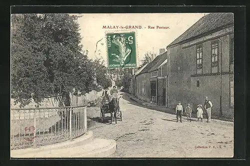 AK Malay-le-Grand, Kutsche und Leute in der Rue Pasteur