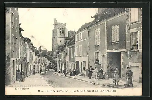 AK Tonnerre, Rue Saint-Michel et Eglise Notre-Dame