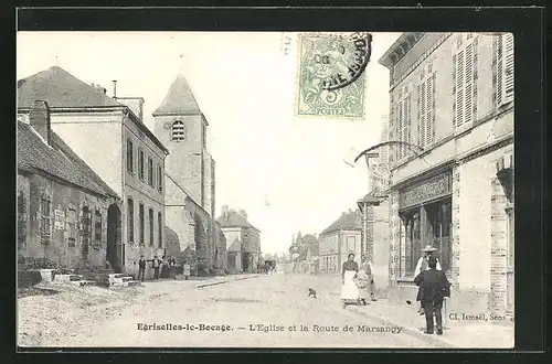 AK Egriselles-le-Bocage, L`Eglise et la Route de Marsangy