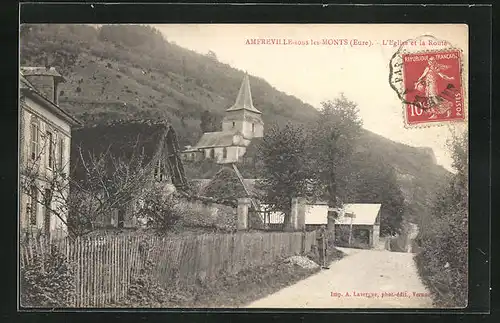 AK Amfreville-sous-les-Monts, l'Eglise et la Route