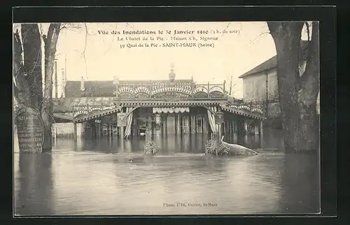 AK Saint-Maur, Vue des Inondations 1910, Le Chalet de la Pie, Maison Ch. Signeux, Hochwasser