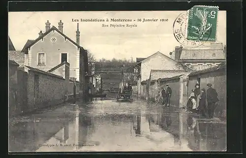 AK Montereau, Les Inondations 1910, Rue Pepiniere Royale