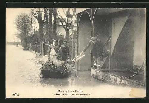 AK Argenteuil, Crue de la Seine, Ravitaillement, Hochwasser