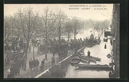 AK Maisons-Alfort, Les Inondations 1910, la Grande Rue, Hochwasser