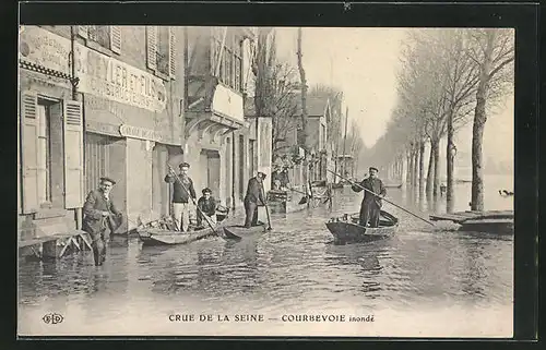 AK Courbevoie, Crue de la Seine, Hochwasser