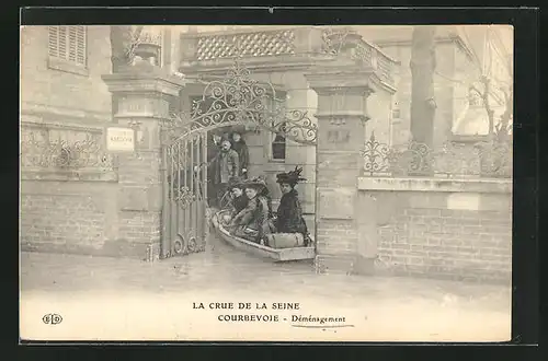 AK Courbevoie, La Crue de la Seine, Demenagement, Hochwasser