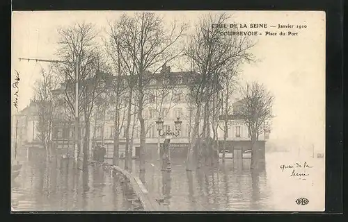 AK Courbevoie, Crue de la Seine 1910, Place du Port, Hochwasser