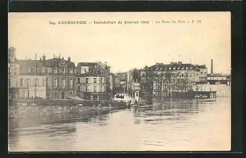 AK Courbevoie, Les Inondations 1910, la Place du Port, Hochwasser
