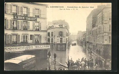 AK Courbevoie, Les Inondations 1910, Rue de Paris