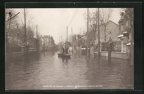 AK Rueil, Crue de la Seine, Avenue du Chemin de Fer, Hochwasser