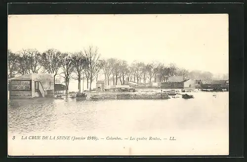 AK Colombes, La Crue de la Seine, Janvier 1910, Les quatre Routes, Hochwasser