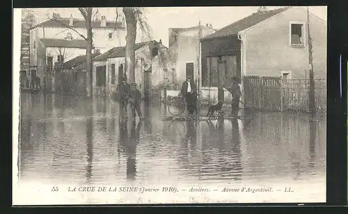 AK Asnieres, La Crue de la Seine 1910, Avenue d`Argenteuil, Hochwasser
