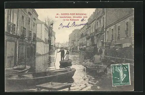 AK Pont Rousseau, Les inondations, décembre 1910, La rue Nationale, Hochwasser