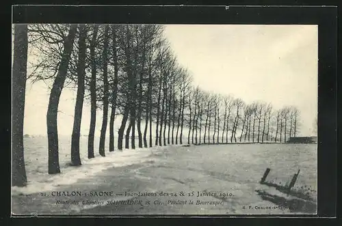 AK Chalon-sur-Saone, Inondations de 1910, Route des Chantiers Schneider et.Cie., Hochwasser