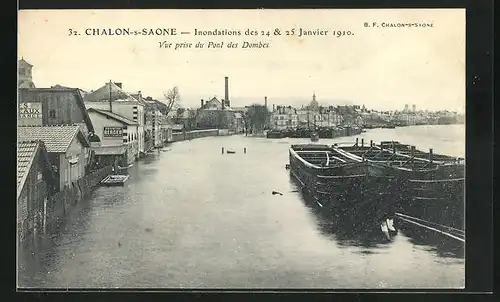AK Chalon-sur-Saone, Inondations de 1910, Vue prise du Pont des Dombes, Hochwasser