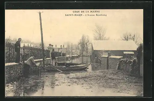 AK Saint-Maur, Crue de la Marne, L`Avenue Beaubourg, Hochwasser