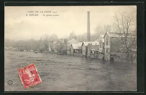 AK Melun, Le grand moulin, Crue de la Seine 1910. Hochwasser