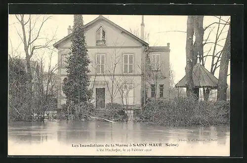 AK Saint-Mair, Les Inondations de la Marne, L` Île Machefer 1910, Hochwasser
