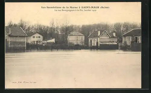 AK Saint-Maur, Les inondations de la Marne, La rue Bourguignon à la Pie, 1910, Hochwasser