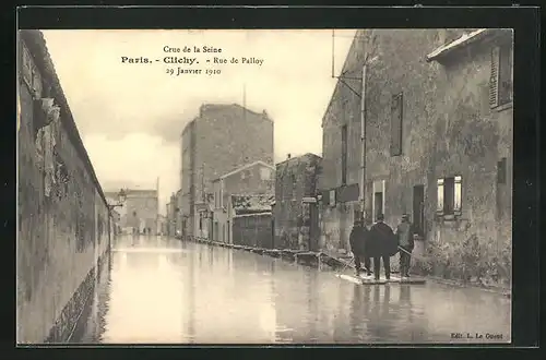 AK Paris-Clichy, Crue de la Seine, 1910, Rue de Palloy, Hochwasser