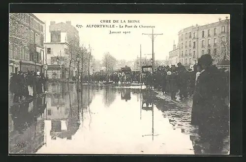 AK Alfortville, Crue de la Seine, 1910, Le Pont de Charenton, Hochwasser