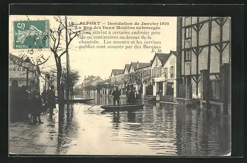 AK Alfort, Inondations de Janvier 1910, La Rue des Deux Moulins submergées, Hochwasser