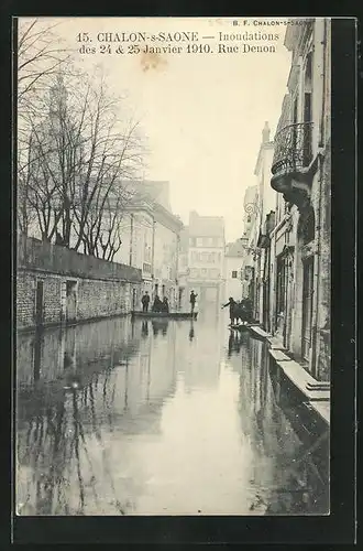 AK Calon-s-Saone, Rue Denon beim Hochwasser
